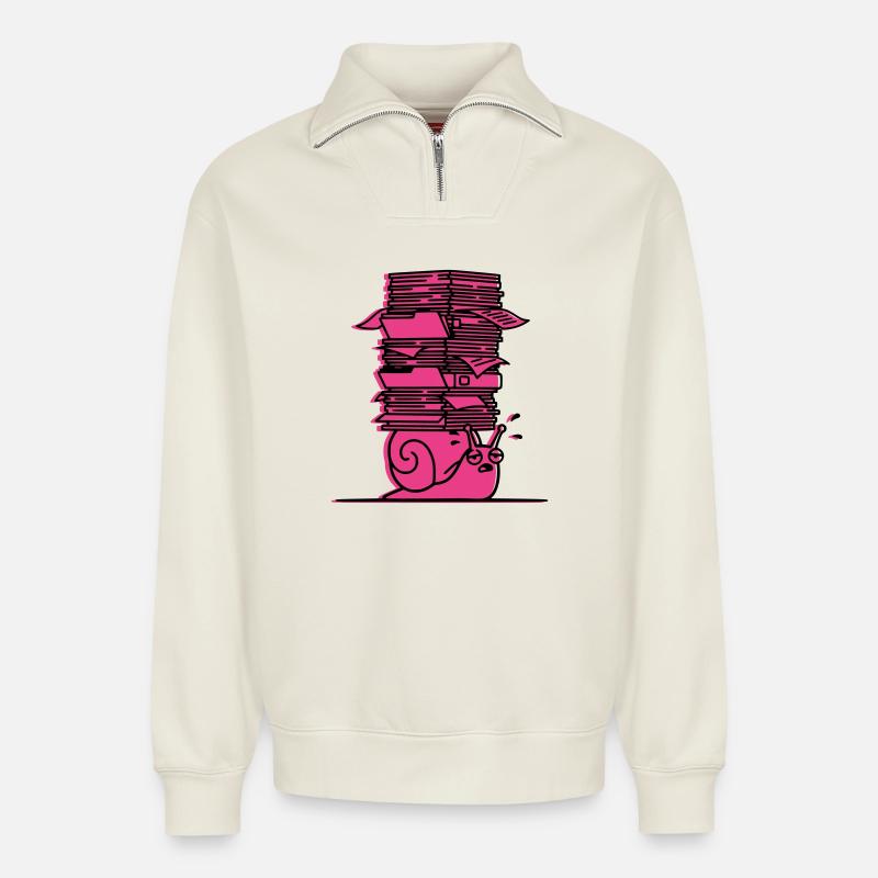 Snail Books Learning Comic - Relaxed Unisex Organic Half Zip Sweatshirt – by SPREAD - off white