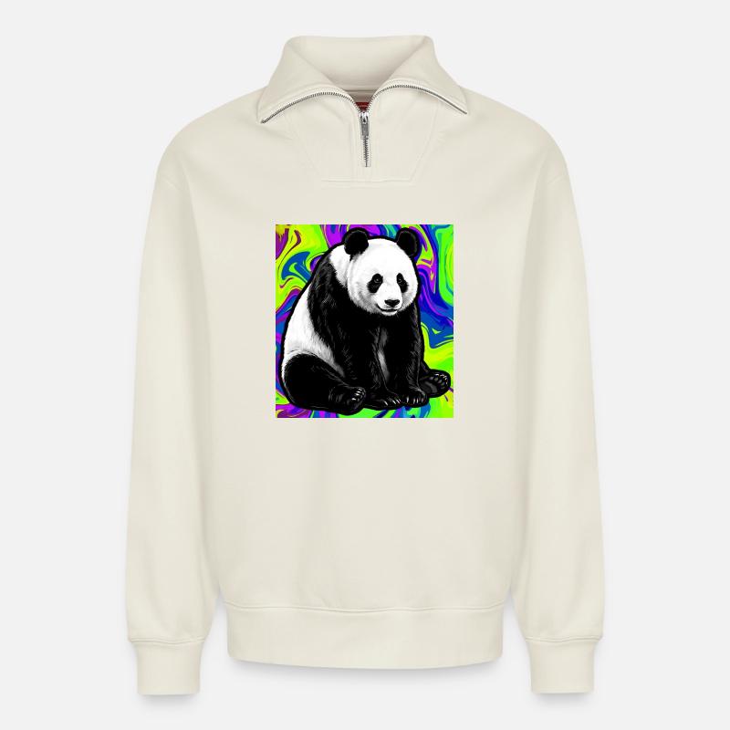 Panda - Relaxed Unisex Organic Half Zip Sweatshirt – von SPREAD - Naturweiß