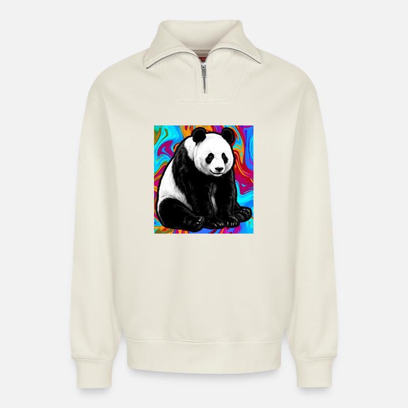 panda - Relaxed Unisex Organic Half Zip Sweatshirt – by SPREAD - off white