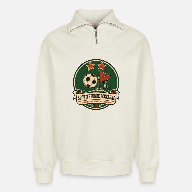 Sportfreunde Eckfahne - Relaxed Unisex Organic Half Zip Sweatshirt – von SPREAD - Naturweiß
