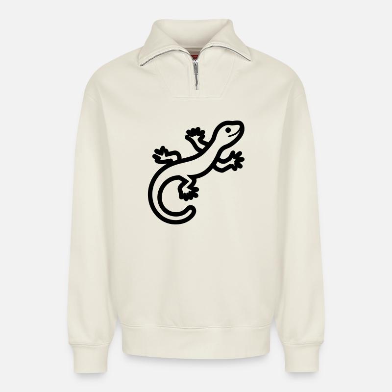 lizard - Relaxed Unisex Organic Half Zip Sweatshirt – by SPREAD - off white