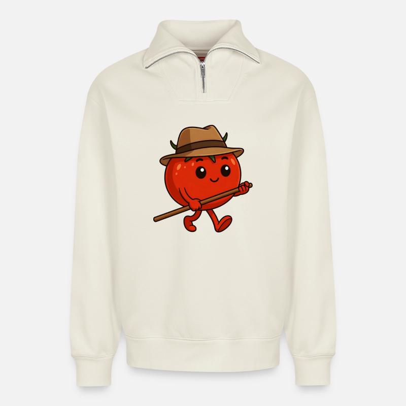 Tomate auf Wanderschaft - Relaxed Unisex Organic Half Zip Sweatshirt – von SPREAD - Naturweiß