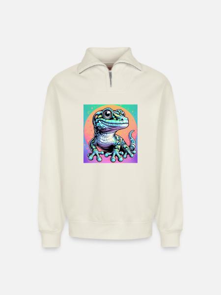 Gecko - Relaxed Unisex Organic Half Zip Sweatshirt – von SPREAD - Naturweiß