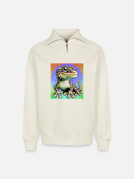 Gecko - Relaxed Unisex Organic Half Zip Sweatshirt – von SPREAD - Naturweiß