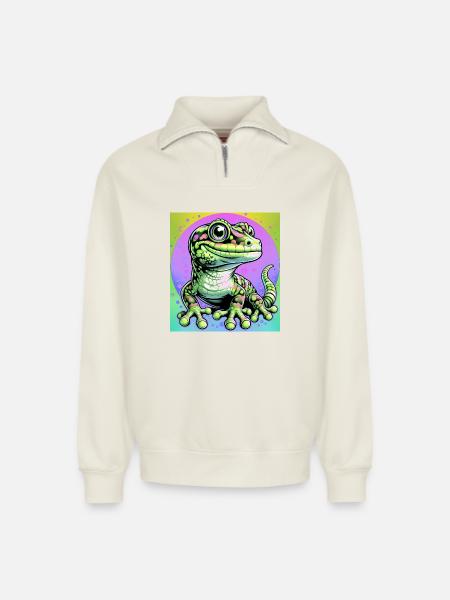 Gecko - Relaxed Unisex Organic Half Zip Sweatshirt – by SPREAD - off white