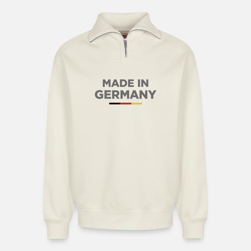Made in Germany Shirt - Relaxed Unisex Organic Half Zip Sweatshirt – von SPREAD - Naturweiß