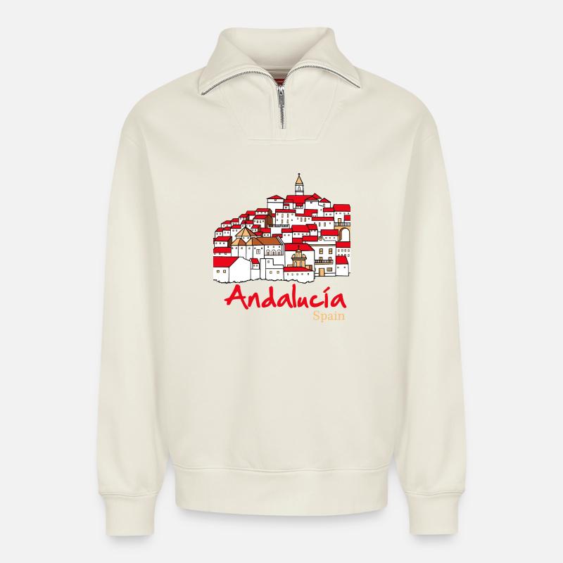 Andalucia 2 - Relaxed Unisex Organic Half Zip Sweatshirt – von SPREAD - Naturweiß