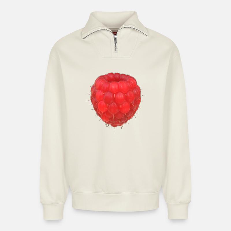 Raspberry Cluster Pattern - Relaxed Unisex Organic Half Zip Sweatshirt – by SPREAD - off white