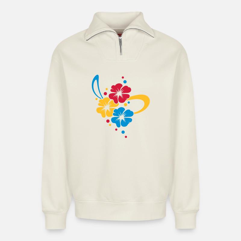 Blumenbouquet mit Schleife - Relaxed Unisex Organic Half Zip Sweatshirt – von SPREAD - Naturweiß