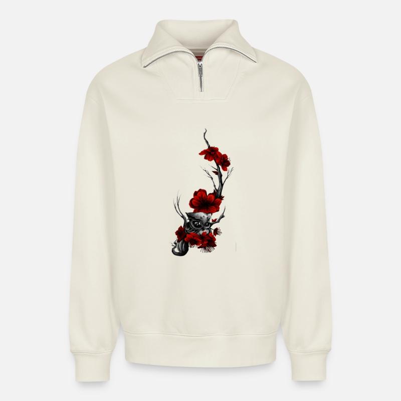 Eule - Relaxed Unisex Organic Half Zip Sweatshirt – von SPREAD - Naturweiß