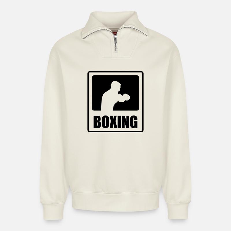 Boxing - Sweat unisexe décontracté en coton biologique à demi-zip – de SPREAD - blanc cassé