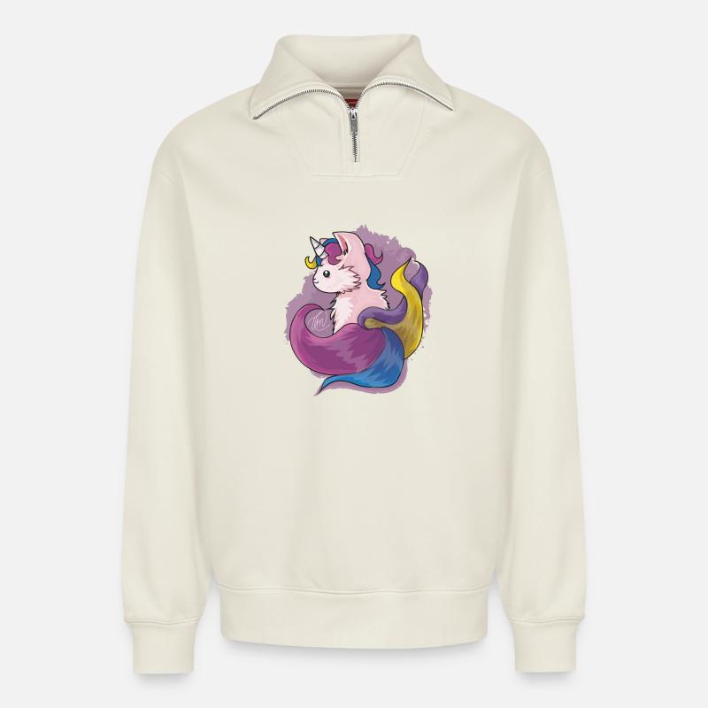 Kitty Katacorn - Relaxed Unisex Organic Half Zip Sweatshirt – von SPREAD - Naturweiß