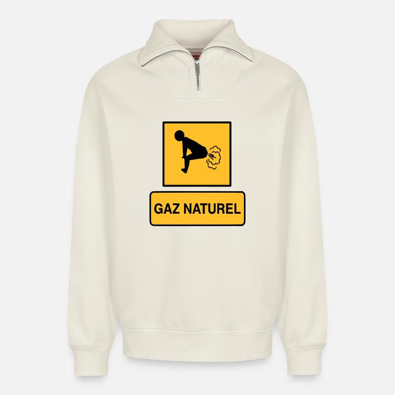 Gaz naturel - Sweat unisexe décontracté en coton biologique à demi-zip – de SPREAD - blanc cassé