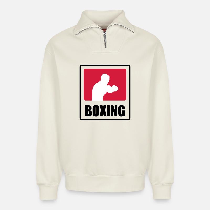 Boxer - Boxen 🥊 - Relaxed Unisex Organic Half Zip Sweatshirt – von SPREAD - Naturweiß