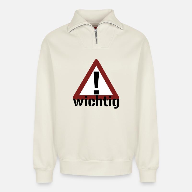 Achtung! Wichtig! - Relaxed Unisex Organic Half Zip Sweatshirt – von SPREAD - Naturweiß