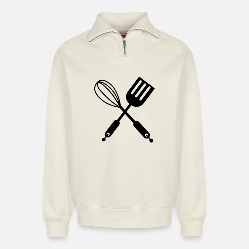 Küchenutensilien - Relaxed Unisex Organic Half Zip Sweatshirt – von SPREAD - Naturweiß