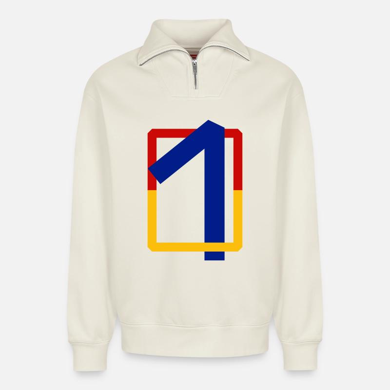 Ten angular - Relaxed Unisex Organic Half Zip Sweatshirt – by SPREAD - off white