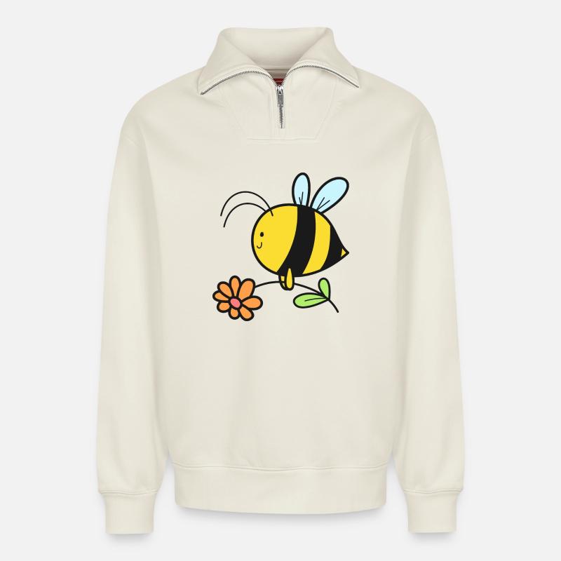 Bee Bees - Relaxed Unisex Organic Half Zip Sweatshirt – by SPREAD - off white
