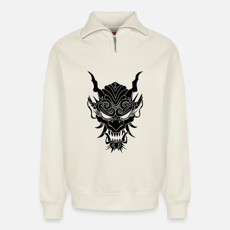 schwarzer Gothic-Dämon - Relaxed Unisex Organic Half Zip Sweatshirt – von SPREAD - Naturweiß