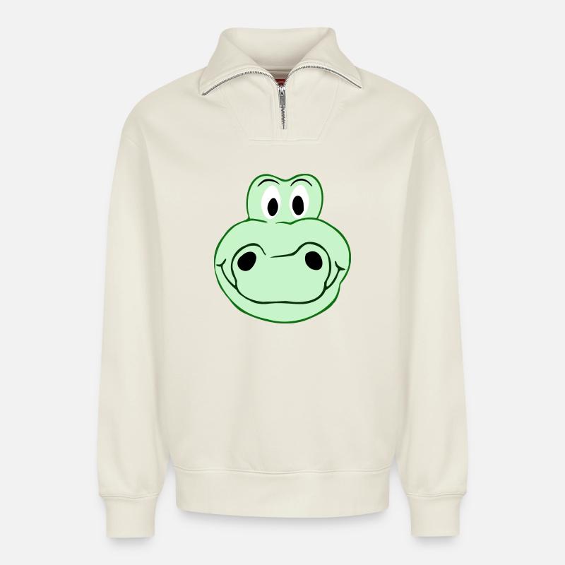 Funny crocodile - Creative illustration - Relaxed Unisex Organic Half Zip Sweatshirt – by SPREAD - off white