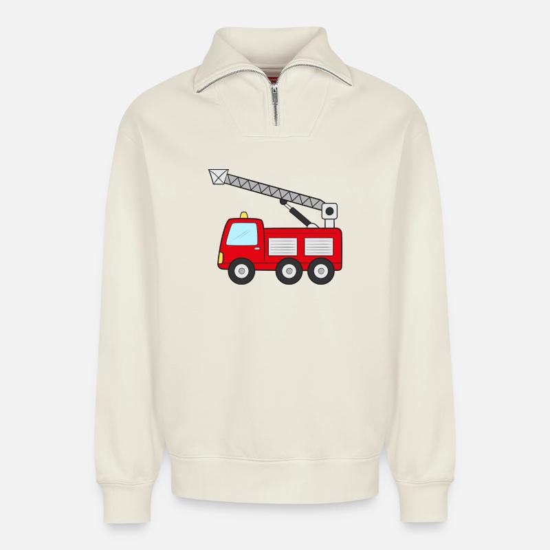 Fire engine Fire engine - Relaxed Unisex Organic Half Zip Sweatshirt – by SPREAD - off white