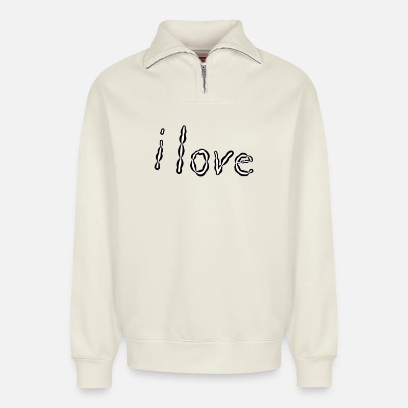Ich liebe - Relaxed Unisex Organic Half Zip Sweatshirt – von SPREAD - Naturweiß