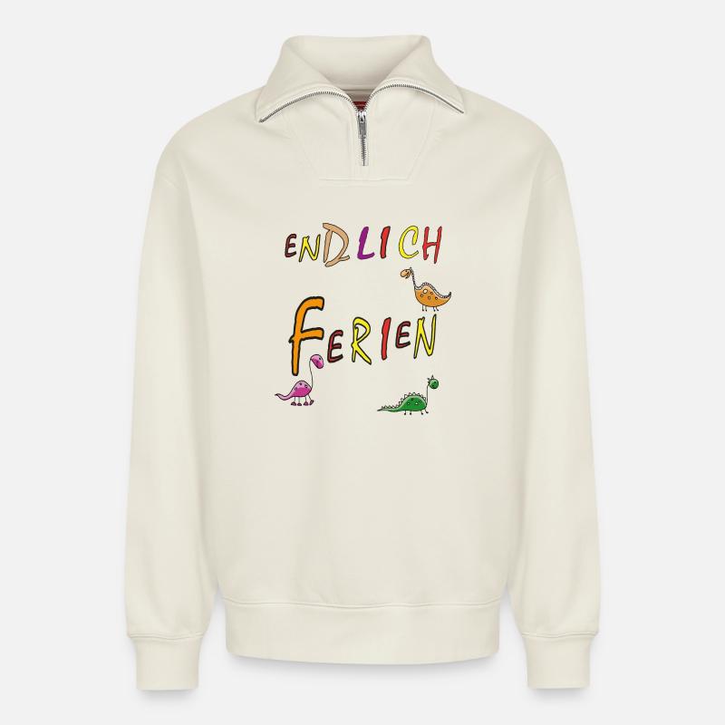 Ferien Urlaub - Relaxed Unisex Organic Half Zip Sweatshirt – von SPREAD - Naturweiß