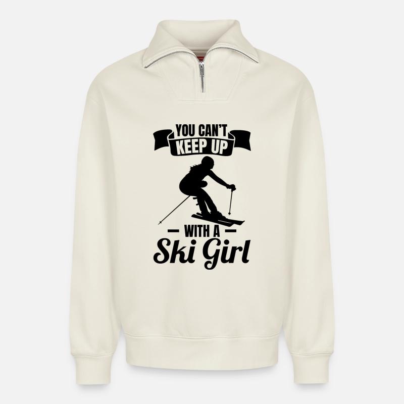 Skifahrer Mädchen - Relaxed Unisex Organic Half Zip Sweatshirt – von SPREAD - Naturweiß