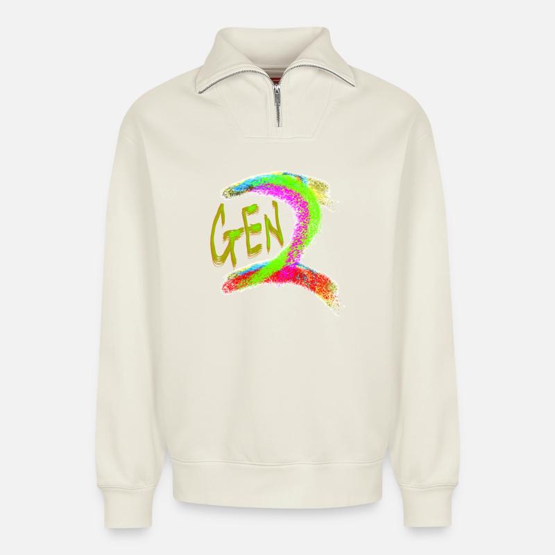 Génération Z - Sweat unisexe décontracté en coton biologique à demi-zip – de SPREAD - blanc cassé