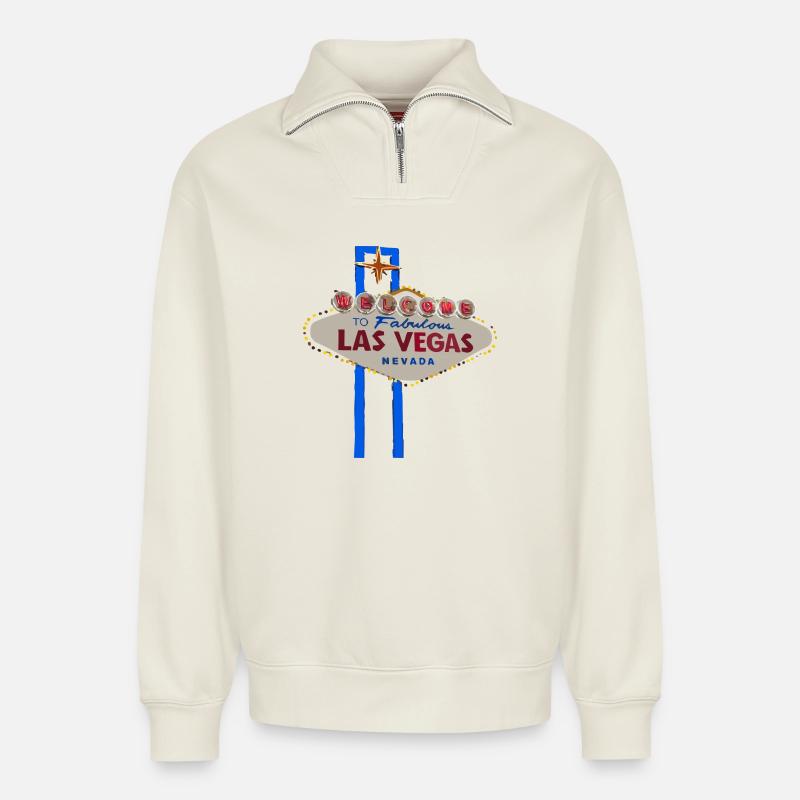Las Vegas - Relaxed Unisex Organic Half Zip Sweatshirt – von SPREAD - Naturweiß
