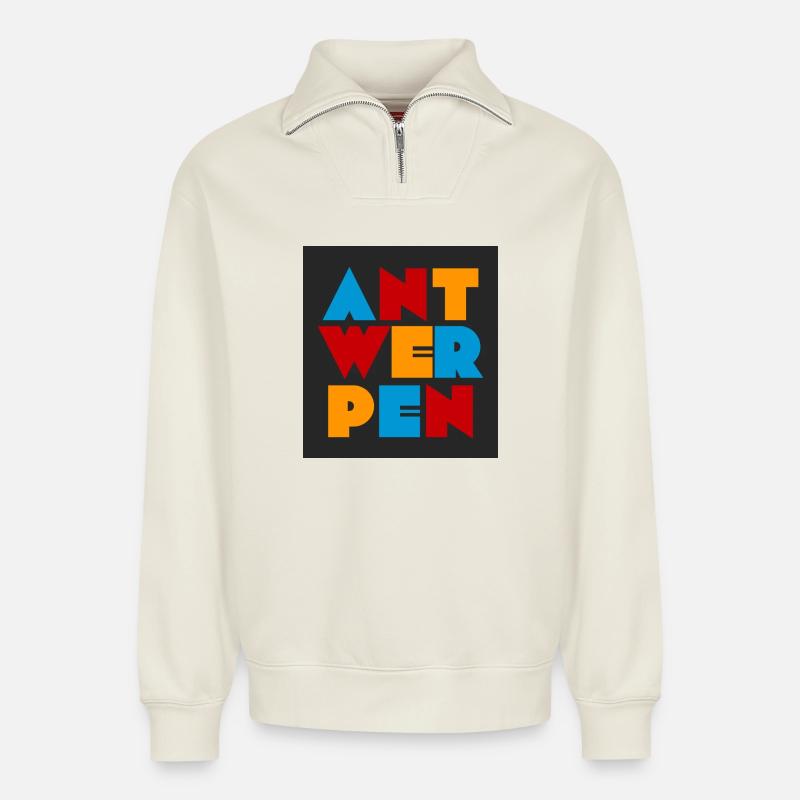Antwerpen - Antwerp - Relaxed Unisex Organic Half Zip Sweatshirt – von SPREAD - Naturweiß