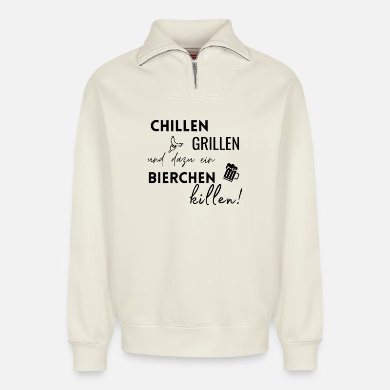 Chillen Grillen Bierchen killen - Relaxed Unisex Organic Half Zip Sweatshirt – von SPREAD - Naturweiß