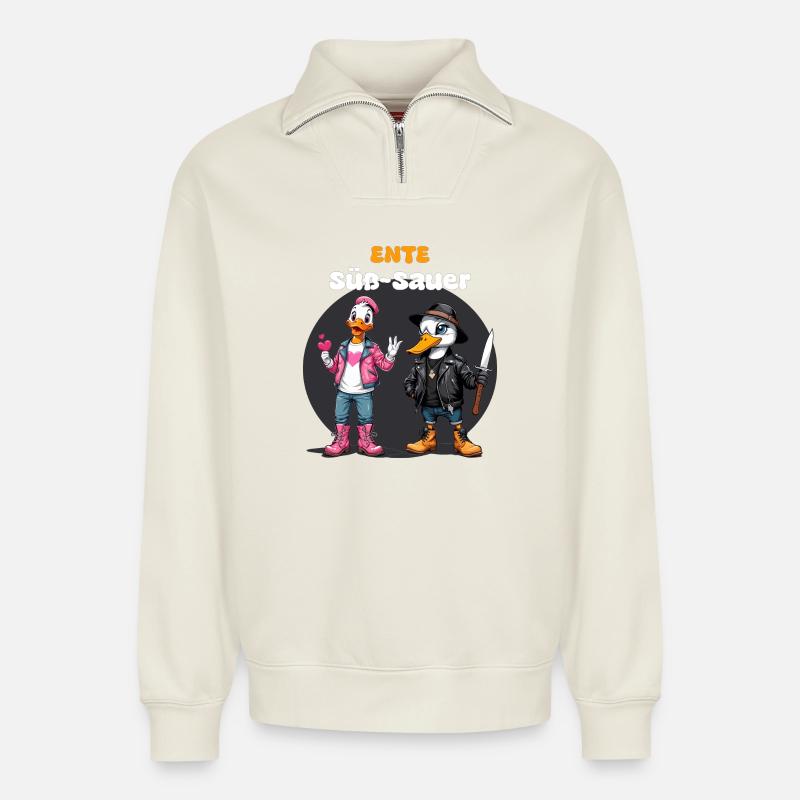 Ente Süß - Sauer - Relaxed Unisex Organic Half Zip Sweatshirt – von SPREAD - Naturweiß
