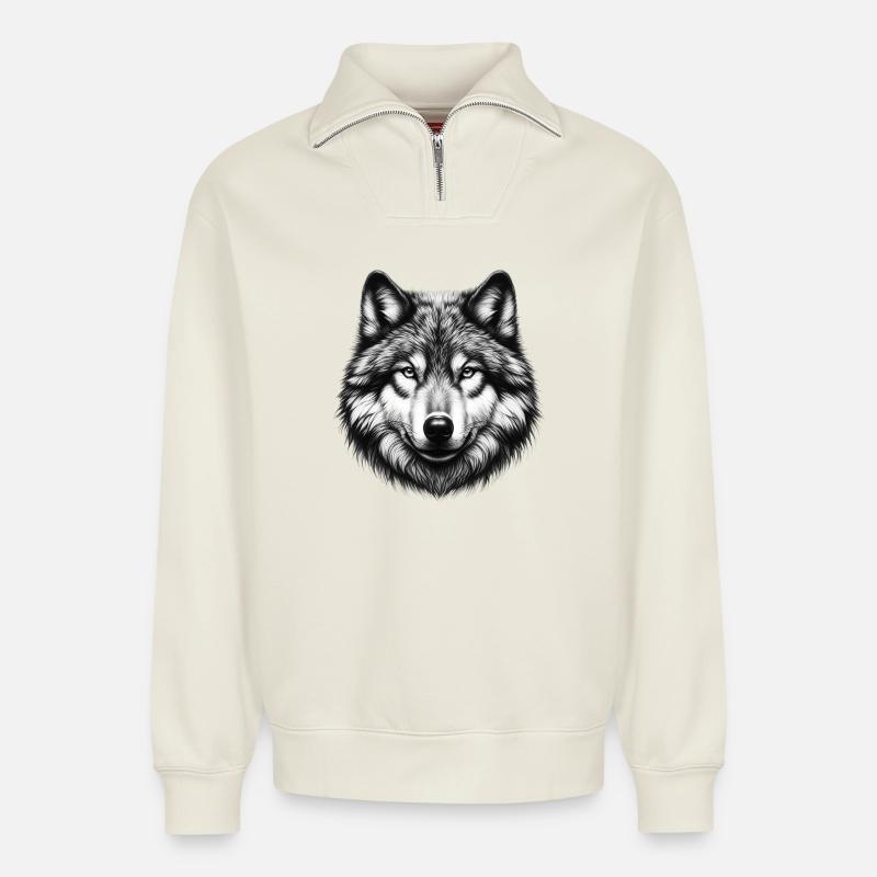 Wolf - Relaxed Unisex Organic Half Zip Sweatshirt – von SPREAD - Naturweiß