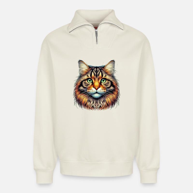 Katze - Relaxed Unisex Organic Half Zip Sweatshirt – von SPREAD - Naturweiß