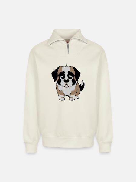 St. Bernard dog - Relaxed Unisex Organic Half Zip Sweatshirt – by SPREAD - off white