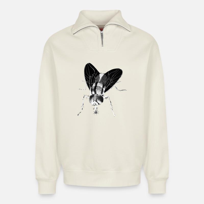 Mouche - Insecte - Sweat unisexe décontracté en coton biologique à demi-zip – de SPREAD - blanc cassé