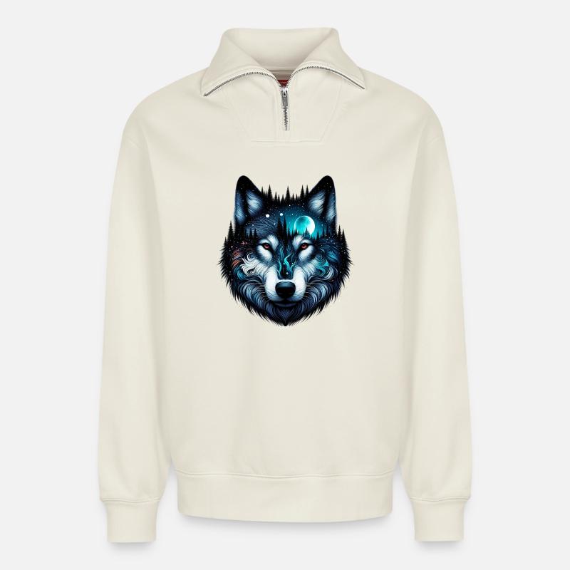 Wolf - Relaxed Unisex Organic Half Zip Sweatshirt – von SPREAD - Naturweiß