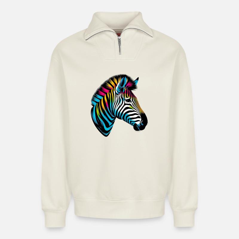 Zebra - Relaxed Unisex Organic Half Zip Sweatshirt – by SPREAD - off white