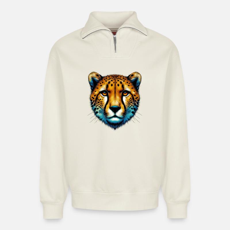 Gepard - Relaxed Unisex Organic Half Zip Sweatshirt – von SPREAD - Naturweiß