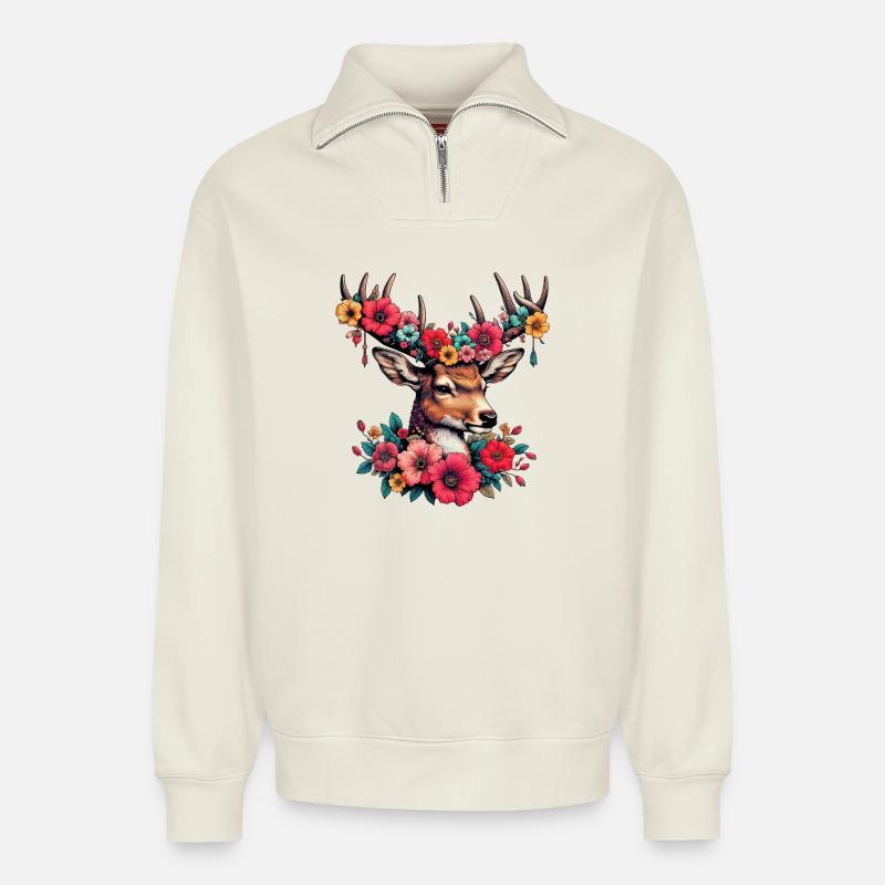 Hirsch - Relaxed Unisex Organic Half Zip Sweatshirt – von SPREAD - Naturweiß