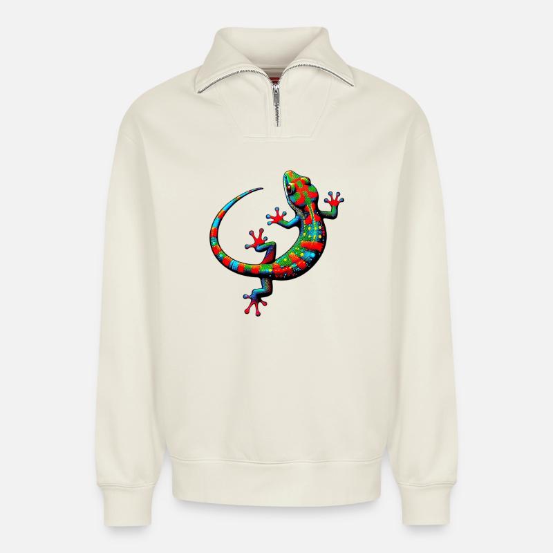 Gecko - Relaxed Unisex Organic Half Zip Sweatshirt – von SPREAD - Naturweiß