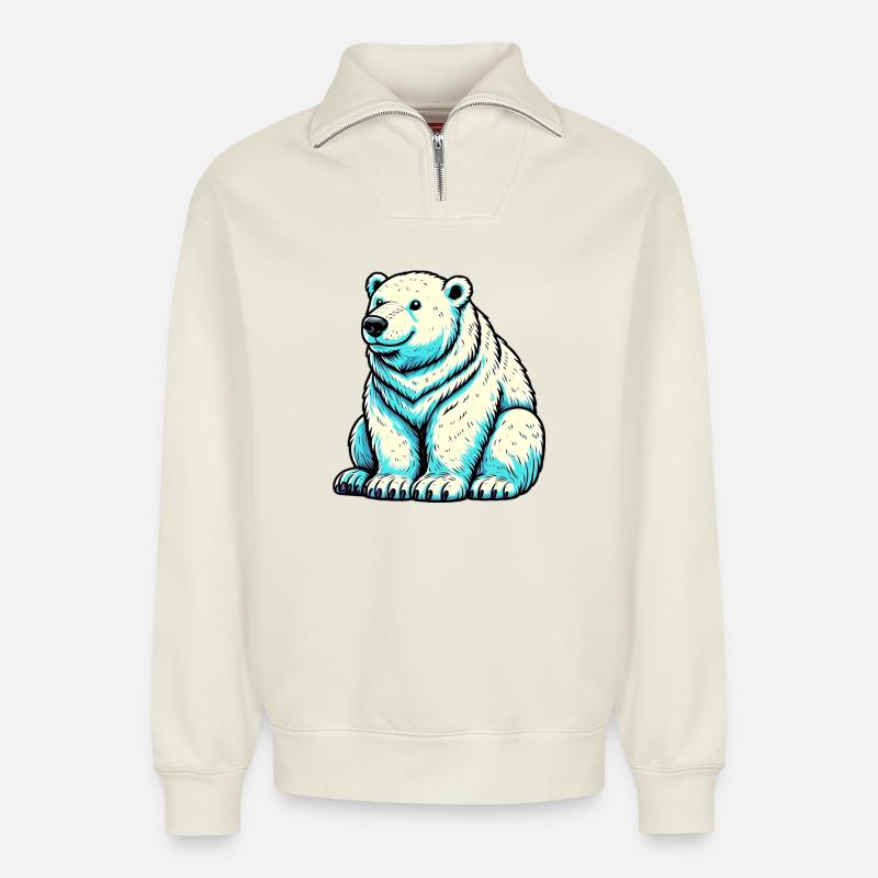 Eisbär - Relaxed Unisex Organic Half Zip Sweatshirt – von SPREAD - Naturweiß