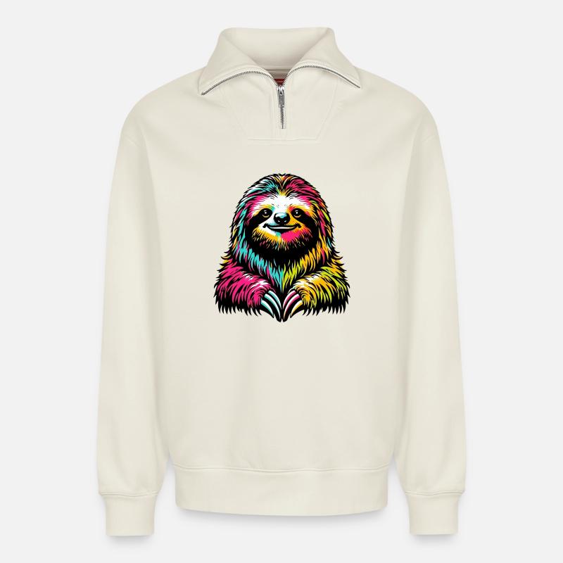 Faultier - Relaxed Unisex Organic Half Zip Sweatshirt – von SPREAD - Naturweiß