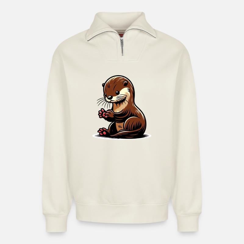 Otter - Relaxed Unisex Organic Half Zip Sweatshirt – von SPREAD - Naturweiß