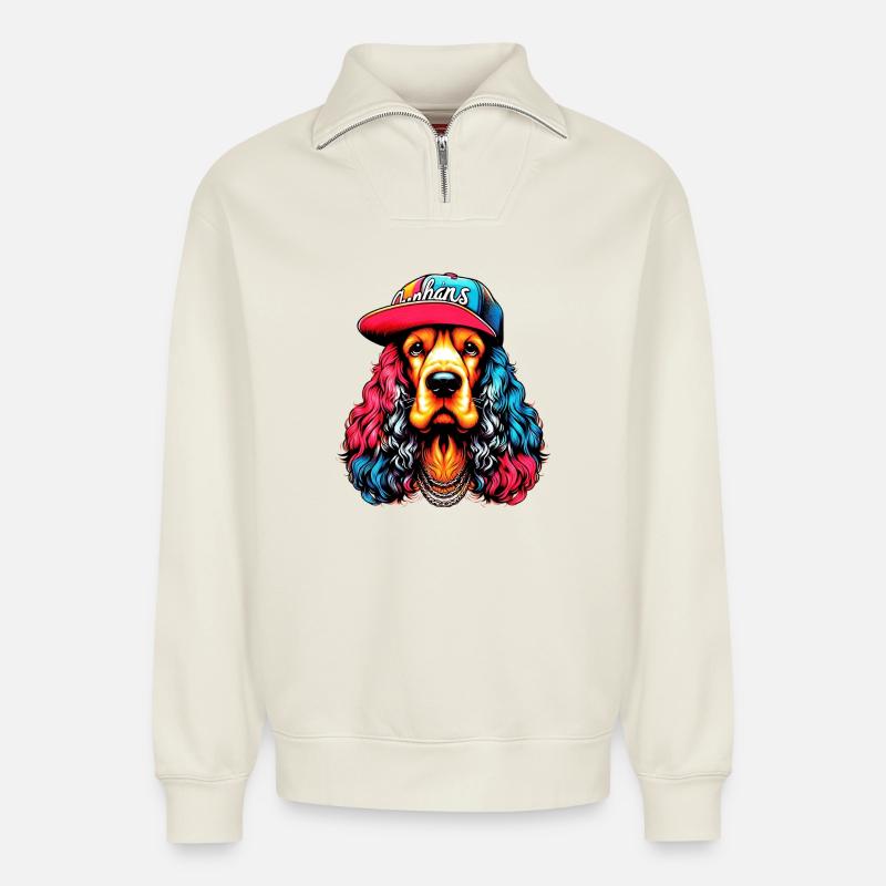 Hund - Relaxed Unisex Organic Half Zip Sweatshirt – von SPREAD - Naturweiß