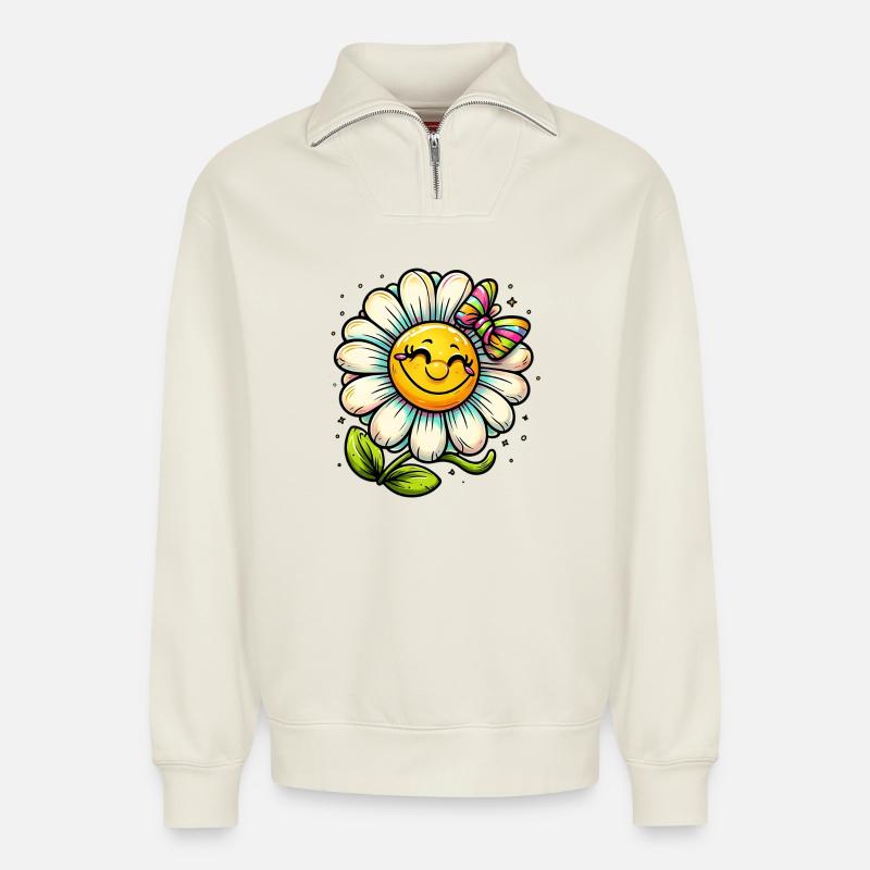 Daisy - Relaxed Unisex Organic Half Zip Sweatshirt – by SPREAD - off white