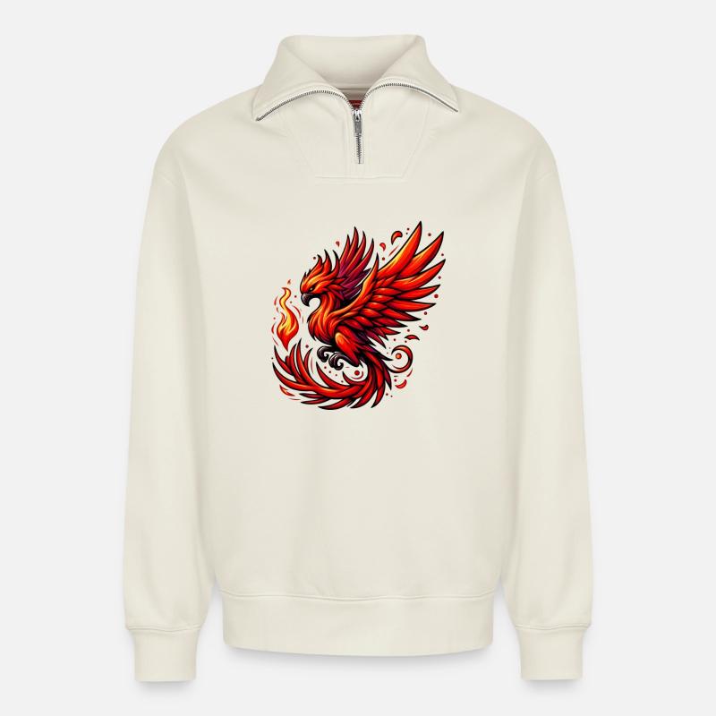 Red Phoenix - Relaxed Unisex Organic Half Zip Sweatshirt – by SPREAD - off white