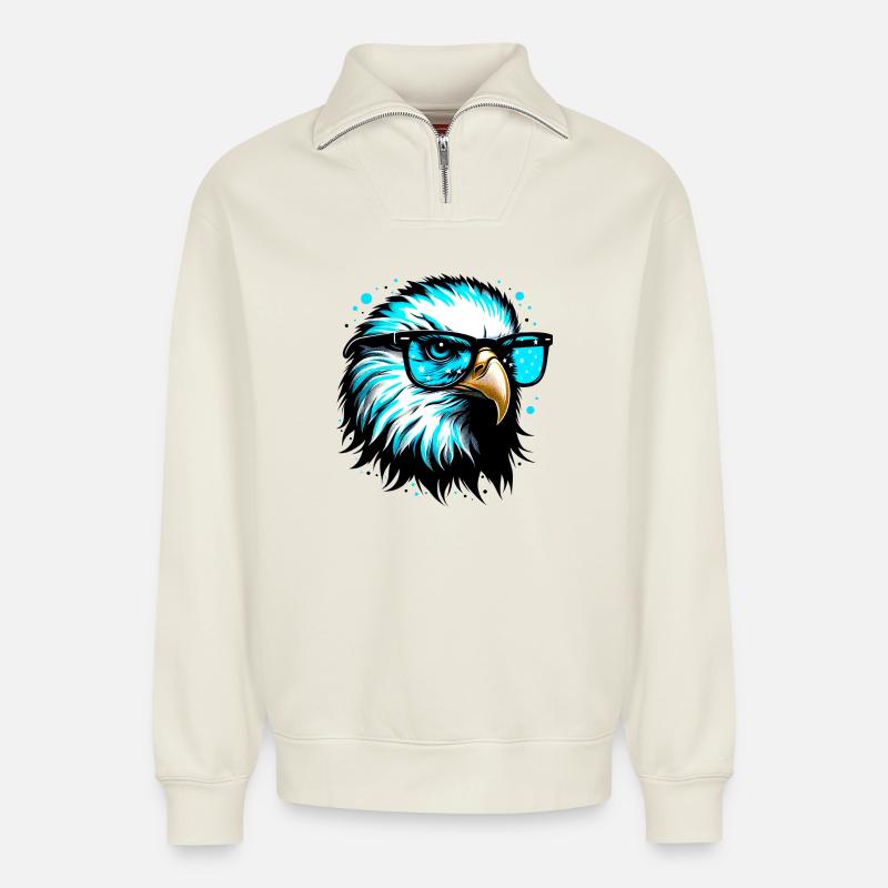 Eagle - Relaxed Unisex Organic Half Zip Sweatshirt – by SPREAD - off white