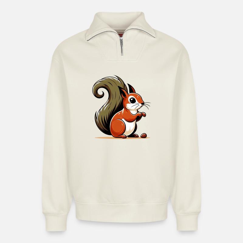 Squirrel - Relaxed Unisex Organic Half Zip Sweatshirt – by SPREAD - off white